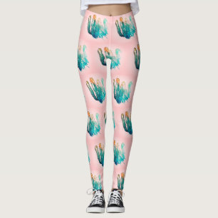 Erstaunliche Türkis Rosa Kaktus Muster Leggings
