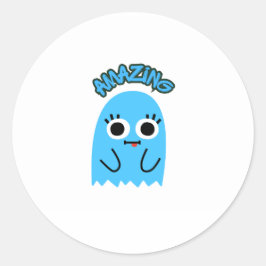 Erstaunlicher blauer Geist Cartoon-Sticker Runder Aufkleber