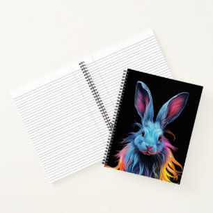 Erstaunlicher blauer Hase in Flammen Notizbuch