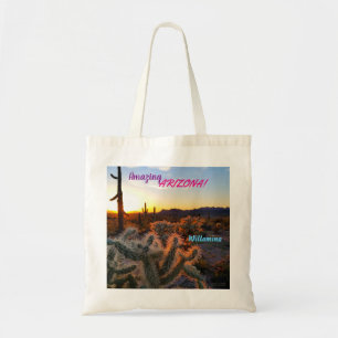 Erstaunliches Arizona / Sonnenuntergang / Saguaro  Tragetasche