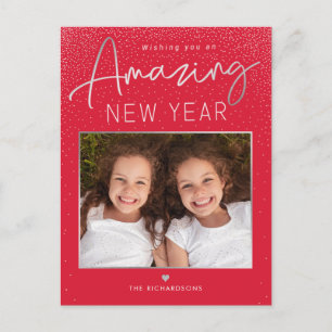 Erstaunliches Jahr Modern Happy New Year Foto-Post Feiertagspostkarte