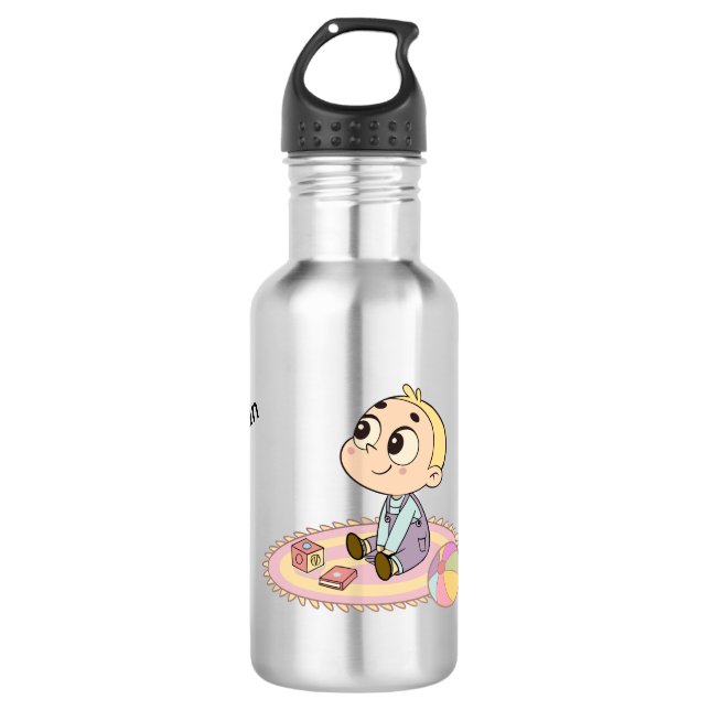 Erstaunter Junge Illustration Edelstahlflasche (Vorderseite)