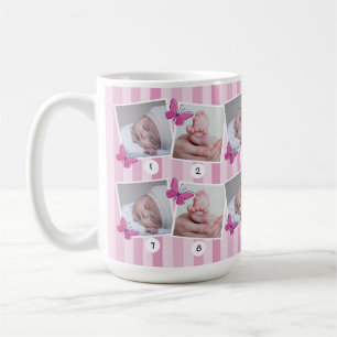 Erste 12 Monate Baby Foto Collage Pink Butterfly Kaffeetasse