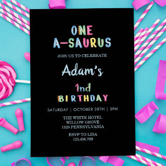 Erste 1. Geburtstag einfache Schwarz Einladung