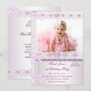 Erste 1. Geburtstagsfeier Mädchen Prinzessin Rosa Einladung