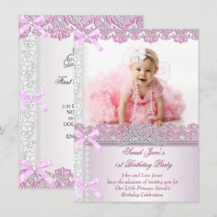 Erste 1. Geburtstagsfeier Mädchen Prinzessin Rosa Einladung