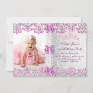 Erste 1. Geburtstagsfeier Mädchen Rosa Foto Prinze Einladung