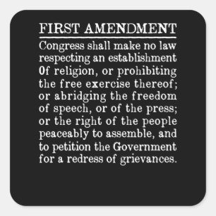Erste Änderung der US-Verfassung - Redefreiheit Quadratischer Aufkleber