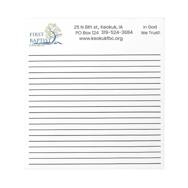 Erste Baptist Church Notepad Notizblock (Vorderseite)