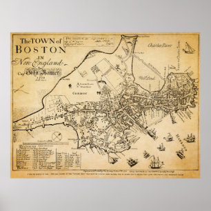Erste bekannte Karte von Boston 1722 Poster