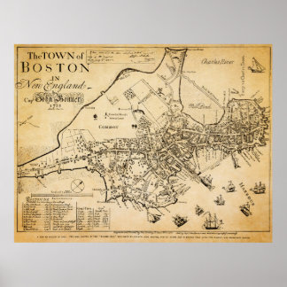 Erste bekannte Karte von Boston 1722 Poster