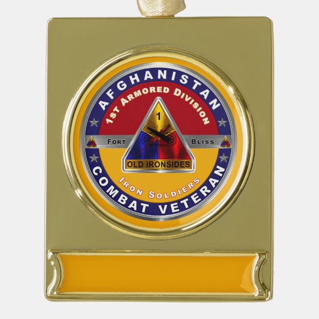 Erste bewaffnete Division Afghanistan Veteran Banner-Ornament Gold (Vorderseite)