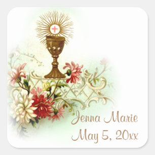 Erste Blume der Eucharistie-Kommunion Quadratischer Aufkleber