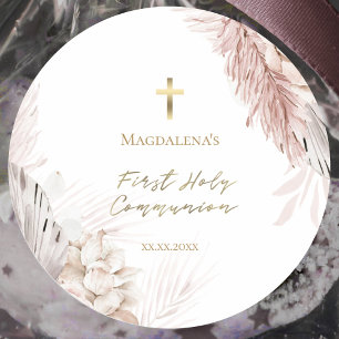 Erste Blume der Heiligen Kommunion Runder Aufkleber
