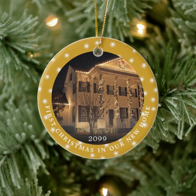 ERSTE CHRISTMAS NEUE ZUHAUSE 2 Foto Lights Gold Keramik Ornament (Baum)