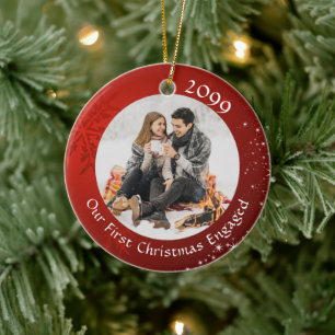 ERSTE CHRISTMAS VERLOBTES Rotes Schneeflocken 2 Fo Keramik Ornament