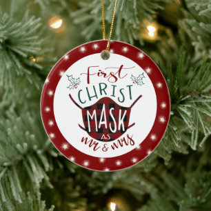 Erste ChristMASK als Mr. und Mrs. Buffalo Karo Fot Keramik Ornament