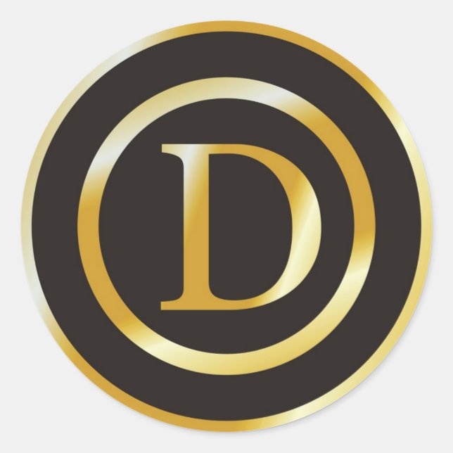 Erste D Gold Monogram Wedding Stickers (Vorderseite)
