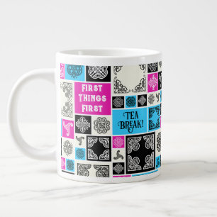 Erste Dinge Erste Teepause! Funny Magenta & Blue Jumbo-Tasse