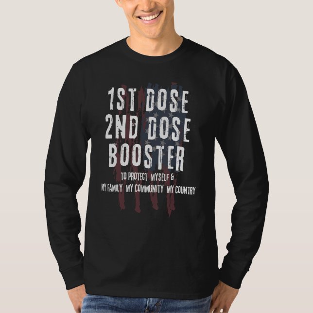 Erste Dosis zweite Dosis Auffrischimpfung USA im A T-Shirt (Vorderseite)
