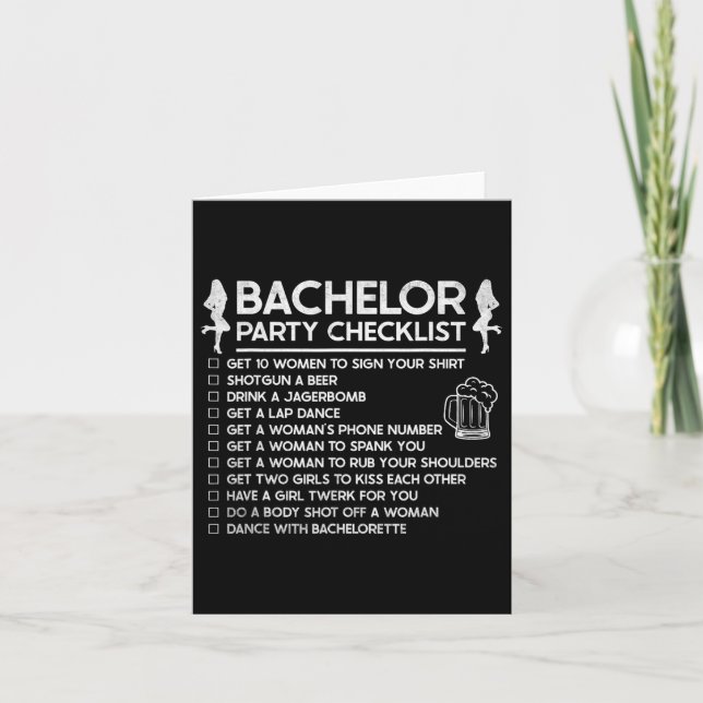 Erste Ehe Groom Funny Bachelor Checklist Par Karte (Vorderseite)