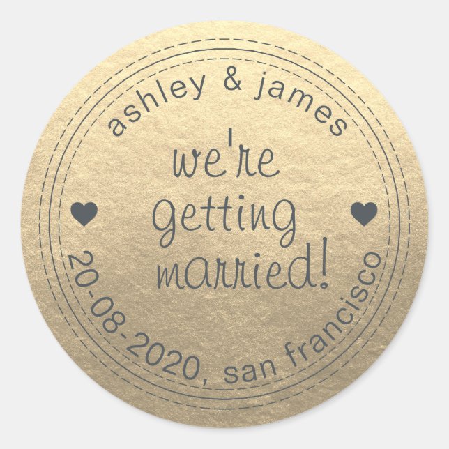 Erste Ehe Save the Date Gold Umschlag Aufkleber (Vorderseite)