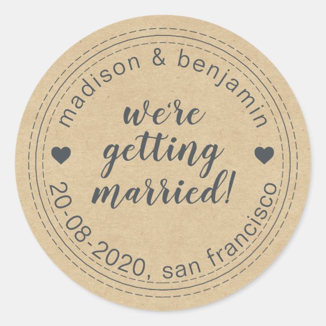 Erste Ehe Save the Date Kraft Umschlag Aufkleber (Vorderseite)