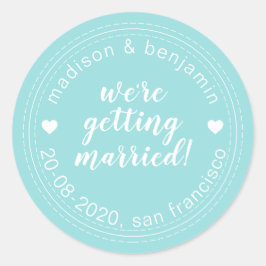 Erste Ehe Save the Date Türkisblau Runder Aufkleber