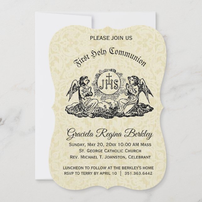 Erste Einladung der Heiligen Kommunion Angel Ecru  (Vorderseite)