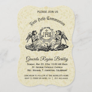 Erste Einladung der Heiligen Kommunion Angel Ecru 