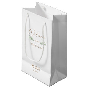 Erste Eukalyptus-Gastgeschenk Hochzeit Weiß & Gold Kleine Geschenktüte