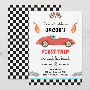 Erste Fahrt mit dem Red Race Car zum Geburtstag Einladung