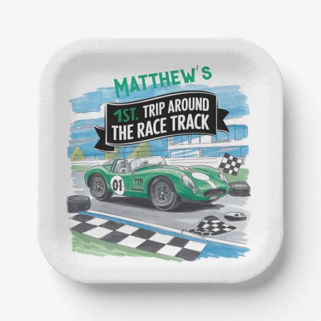 Erste Fahrt rund um die Rennstrecke Geburtstag Pappteller (Vorderseite)