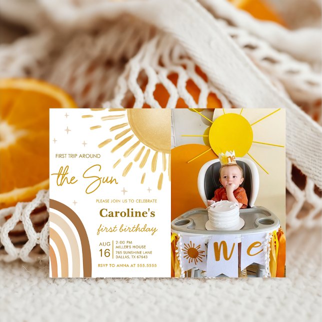 Erste Fahrt um das Sun Rainbow Birthday Foto Einladung (Von Creator hochgeladen)