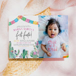 Erste Fiesta Cactus Niedlich Girl Birthday Party F Postkarte<br><div class="desc">Es ist keine Zeit, Siesta! Es ist das erste Fest des Geburtstagsmädchens! Auf der links Seite dieser niedlichen, mexikanisch geprägten Geburtstagseinladung finden Sie eine farbenfrohe Papelmalerei und eine Aquarellillustrierung von Kakteen, Sukkulenten und Blume mit Ihren Veranstaltungsdetails in der Mitte mit "First Fiesta" in der modernen handschriftlichen Kalligraphie. Auf der rechten...</div>