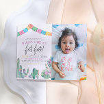 Erste Fiesta Cactus Niedlich Girl Birthday Party F Postkarte<br><div class="desc">Es ist keine Zeit, Siesta! Es ist das erste Fest des Geburtstagsmädchens! Auf der links Seite dieser niedlichen, mexikanisch geprägten Geburtstagseinladung finden Sie eine farbenfrohe Papelmalerei und eine Aquarellillustrierung von Kakteen, Sukkulenten und Blume mit Ihren Veranstaltungsdetails in der Mitte mit "First Fiesta" in der modernen handschriftlichen Kalligraphie. Auf der rechten...</div>