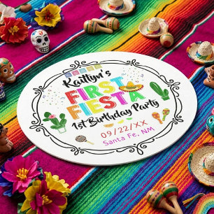 Erste Fiesta Farbige Mexikanische 1. Geburtstagsfe Runder Pappuntersetzer