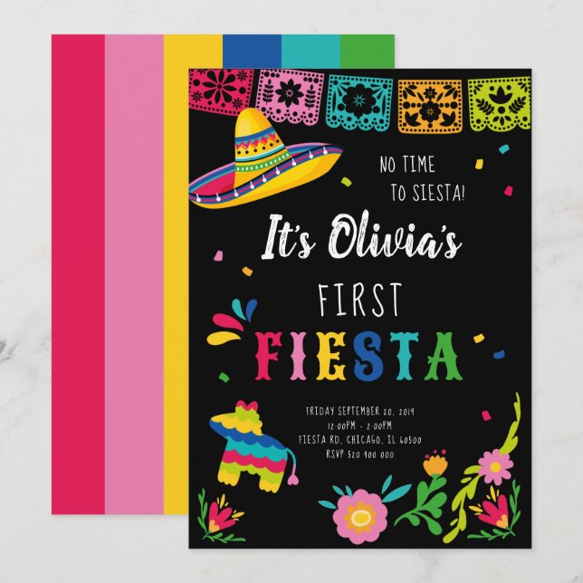 Erste Fiesta, keine Zeit zum Geburtstag Einladung (Vorne/Hinten)