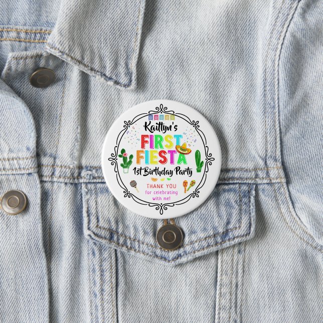 Erste Fiesta Mexicanische Geburtstagsfeier-Erstes- Button (Beispiel)