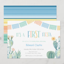 Erste Fiesta Yellow Blue Cactus 1. Geburtstag Part Einladung