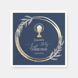 Erste Folie mit heiliger Kommunion, blau und Imita Serviette