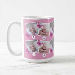 Erste Foto-Collage des Babyjahres Rosa Schmetterli Kaffeetasse