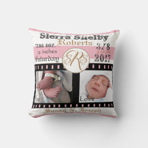 Erste Fotos Filmstreifen personalisierte Baby Rosa Kissen