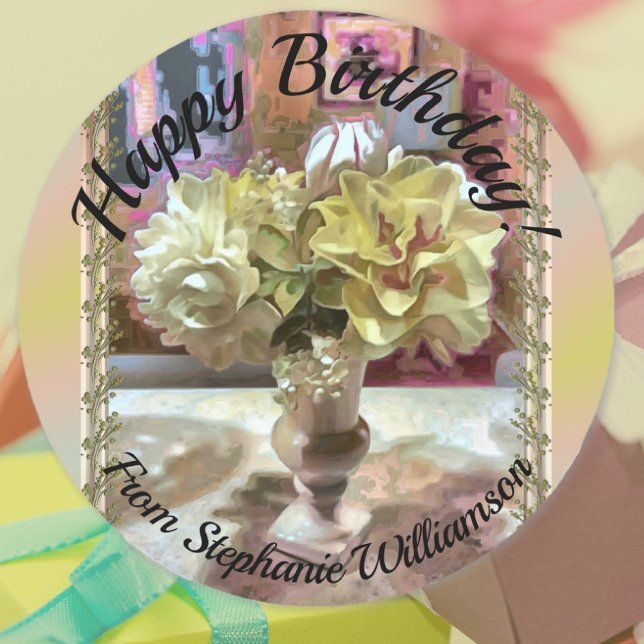 Erste Frühlingsblumen Geburtstag PCM1 Runder Aufkleber (Von Creator hochgeladen)