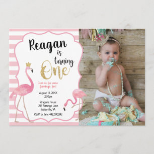 Erste Geburtstags-Flamingo-Foto-Einladung Einladung