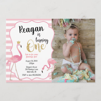 Erste Geburtstags-Flamingo-Foto-Einladung Einladung