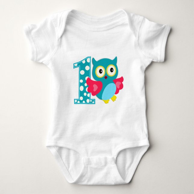 Erste Geburtstags-glückliche Owl Baby Strampler (Vorderseite)