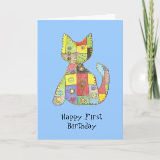 Erste Geburtstags-Karte mit Patchworkkatze Karte