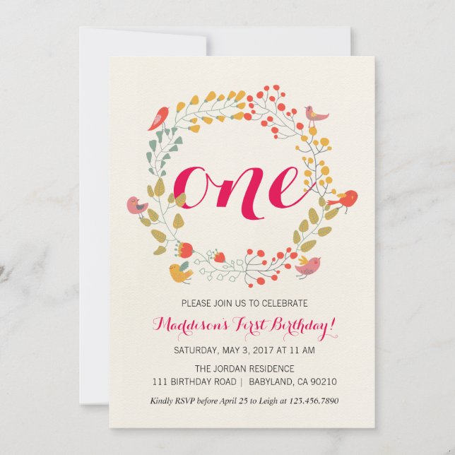 Erste Geburtstagseinladung des BlumenKranz-Babys Einladung (Vorderseite)