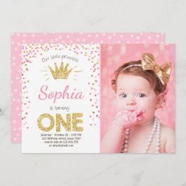 Erste Geburtstagseinladung Prinzessin Gold Pink Einladung
